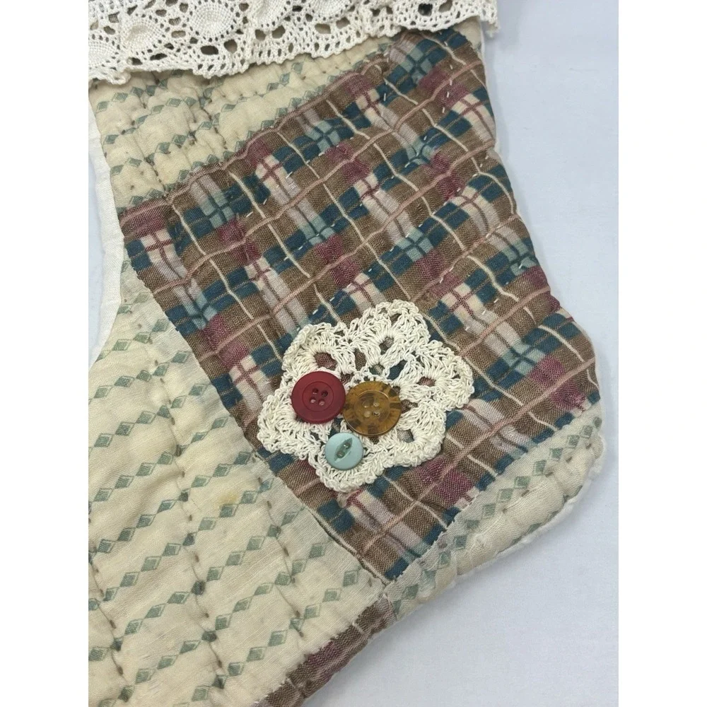 Christmas‎ Stocking Antique Quilt Patchwork Handmade Vintage Country Holidays
